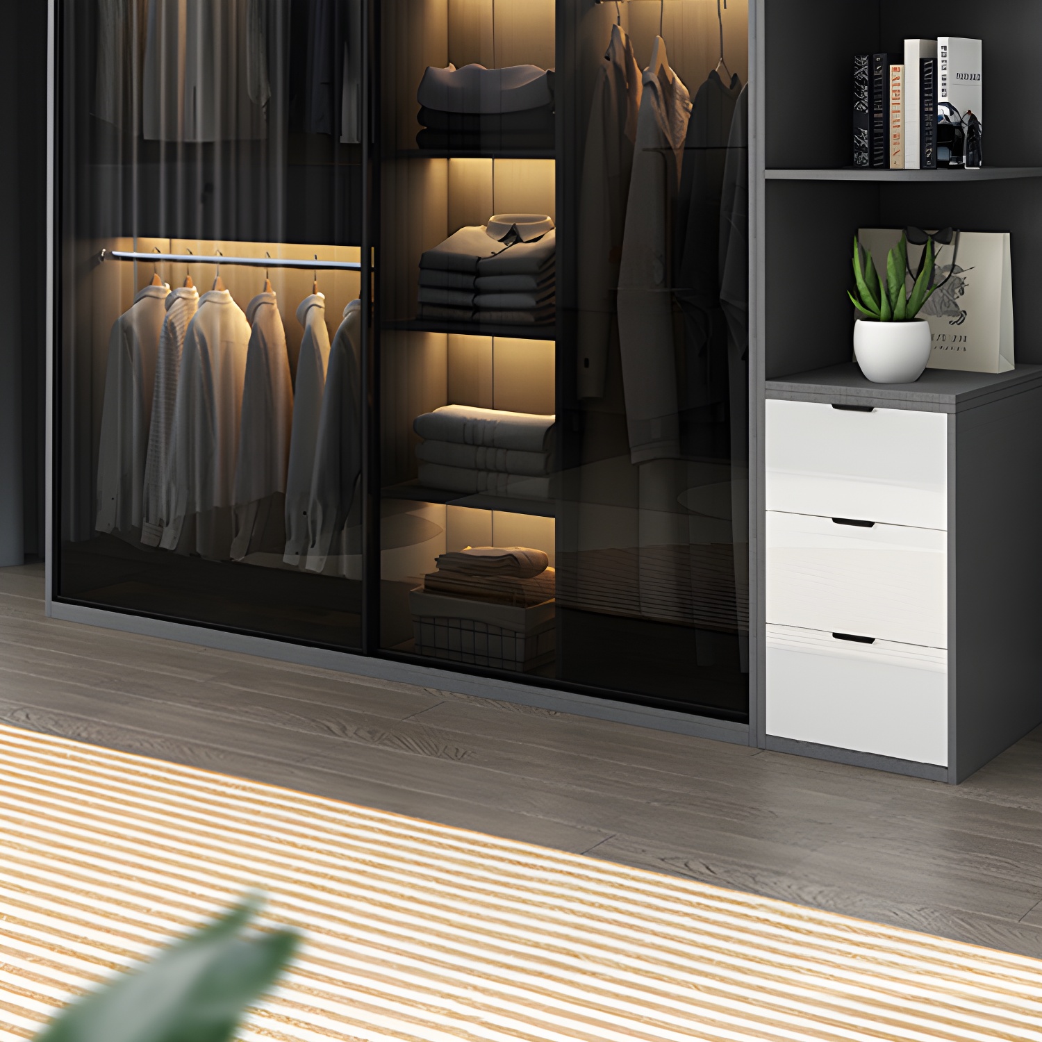 Glass and Wood Wardrobe Armoire Contemporary Wardrobe Cabinet - image 4