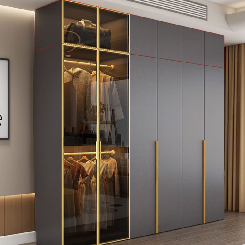 Storm Gray Minimalist Laminate Cabinet Armoire with Compartments, Interior Shelves, and Clothing Rod