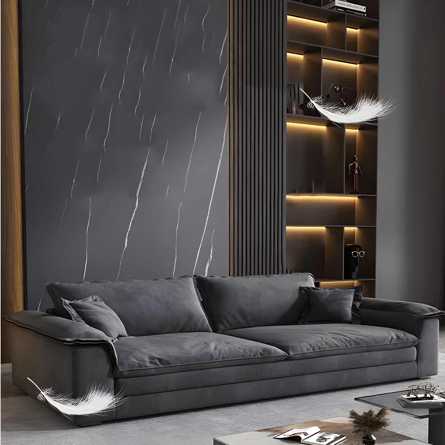 Grey Mid-Century Modern Sofa with Wood Frame and Tech Cloth Upholstery