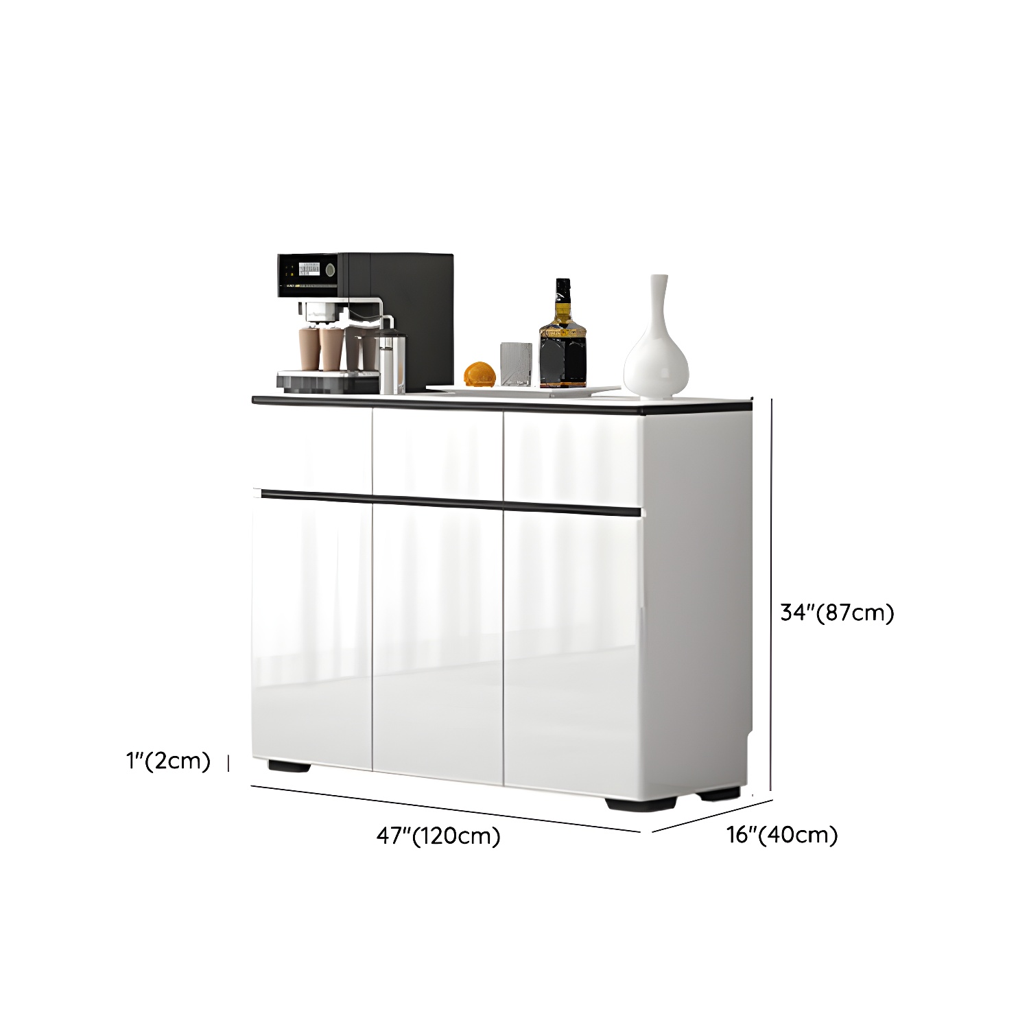 Modern White Sideboard with Glass Countertop, Cabinets, and Drawers - image 10
