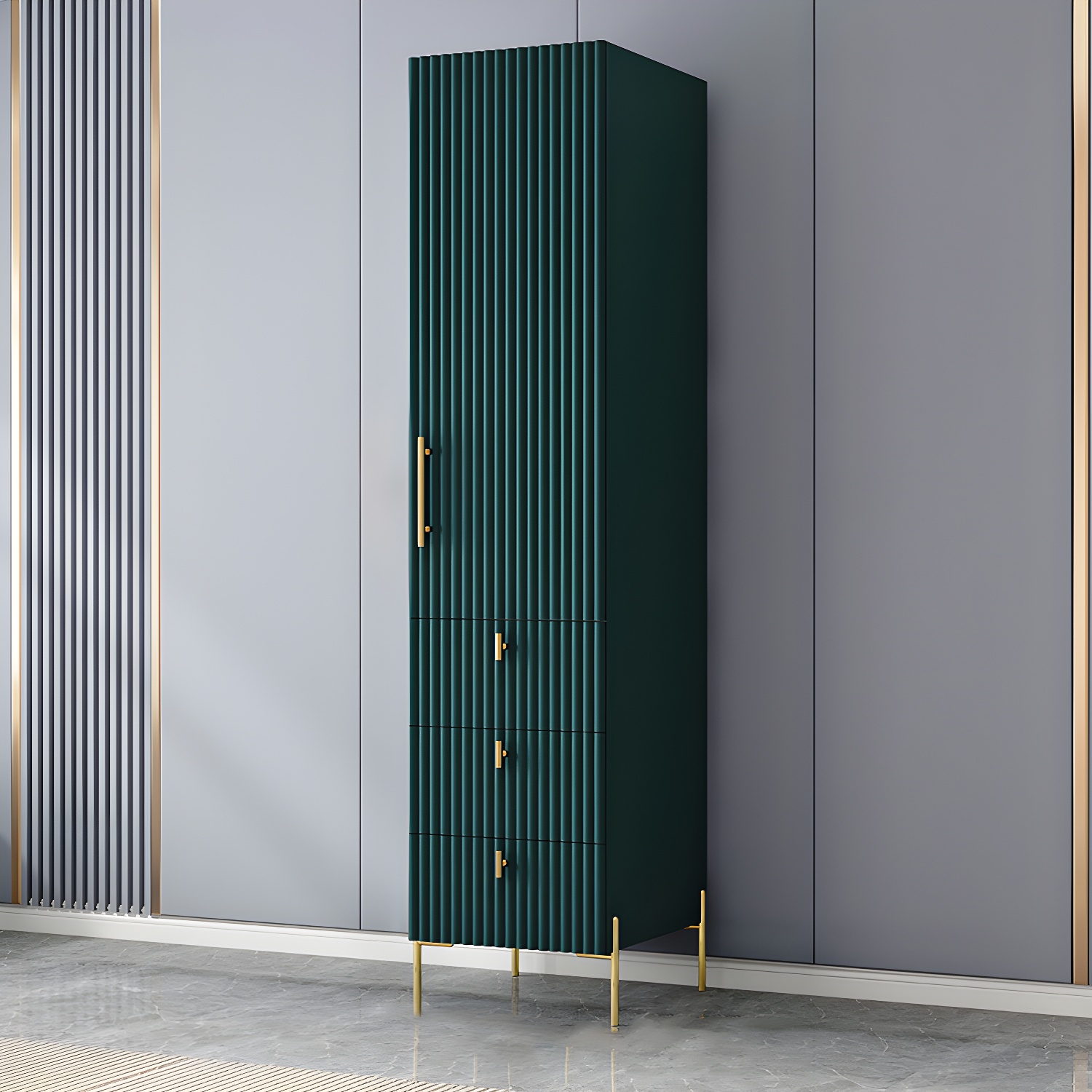 Modern Wardrobe Cabinet Engineered Wood with Garment Rod in Green/Blue/White/Grey