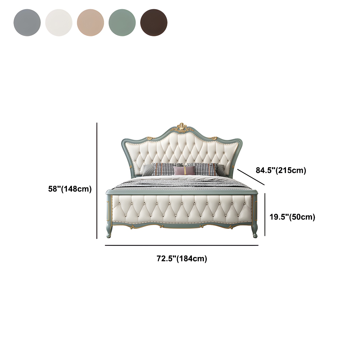 84.65 inch Wide Glam Bed Frame Rubberwood Solid Color Standard Bed with Headboard - image 16