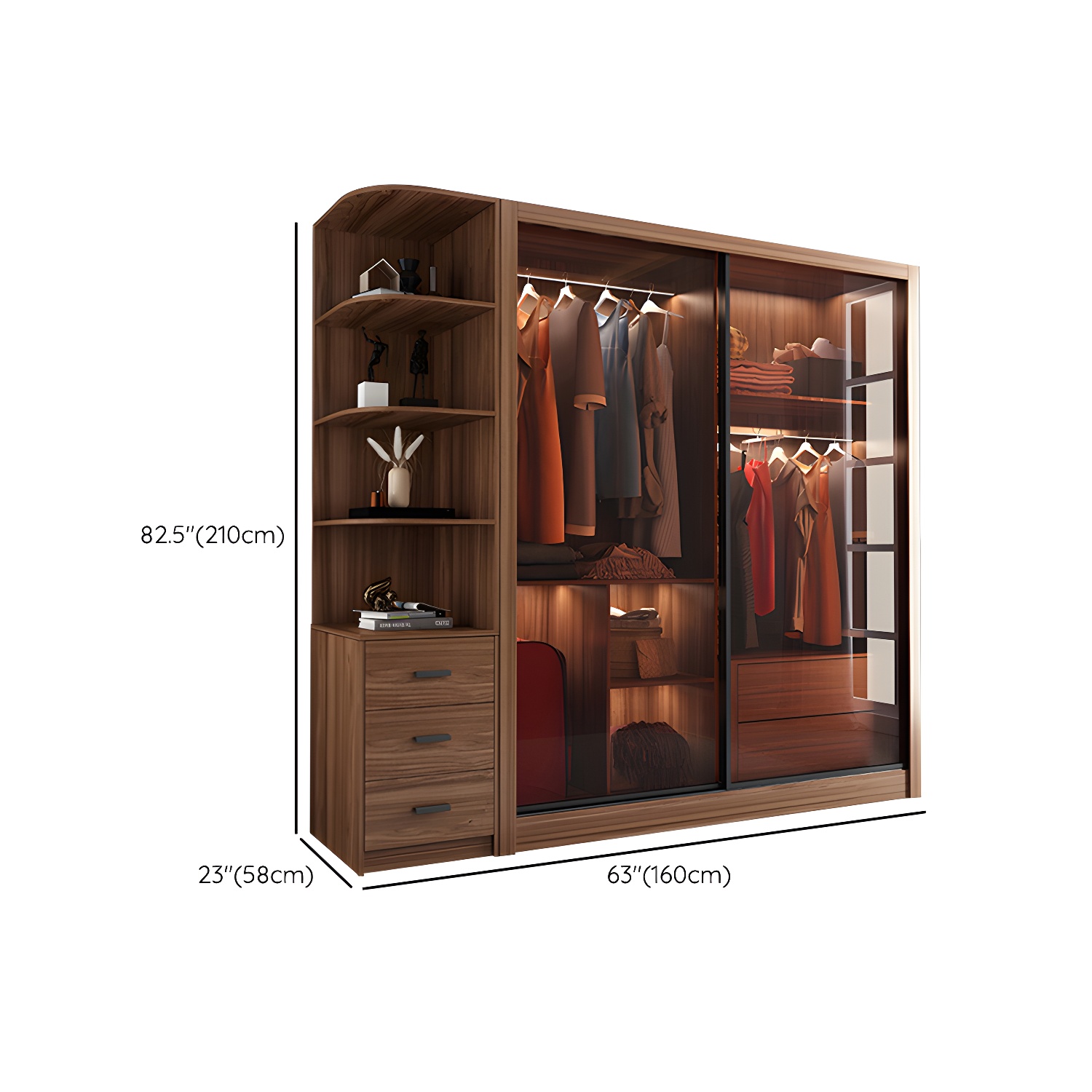Bedroom Sliding Door Wardrobe Modern Brown Cabinet with Glass Doors - image 18