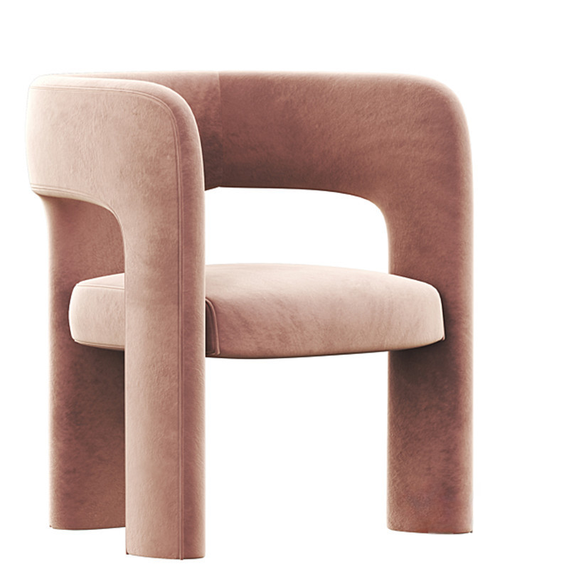 Soft-pile Fabric Upholstered Secure Outlined Arm Chair with Curved Back and Dark Blue/Light Green/Blush Legs in a Nordic Style - image 8