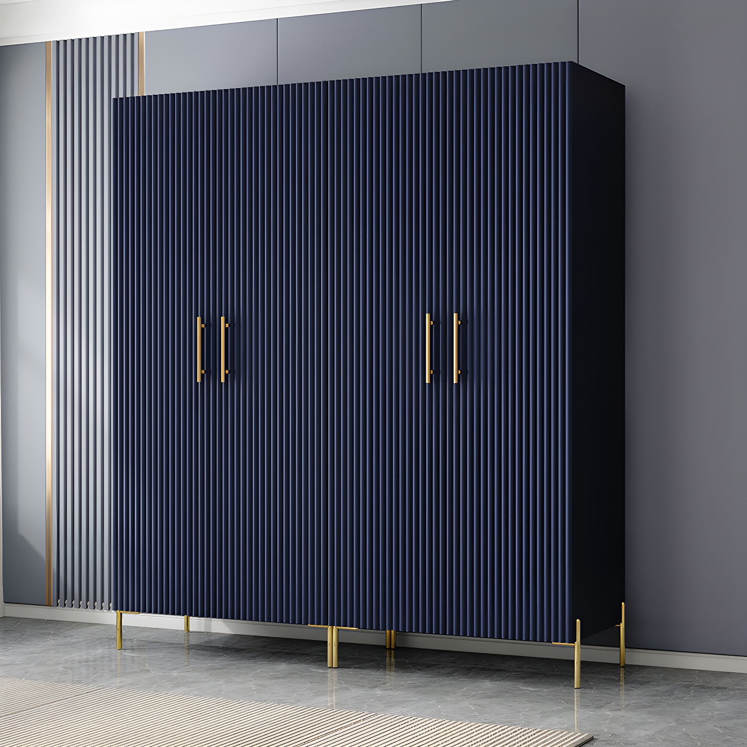 Modern Wardrobe Cabinet Engineered Wood with Garment Rod in Green/Blue/White/Grey - image 6