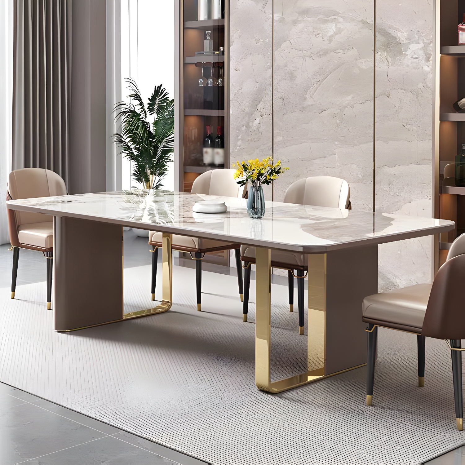 Luxury Sintered Stone Top Dining Set Rectangle 1/4/5/6/7/9 Pieces Dining Table with Chairs - image 4