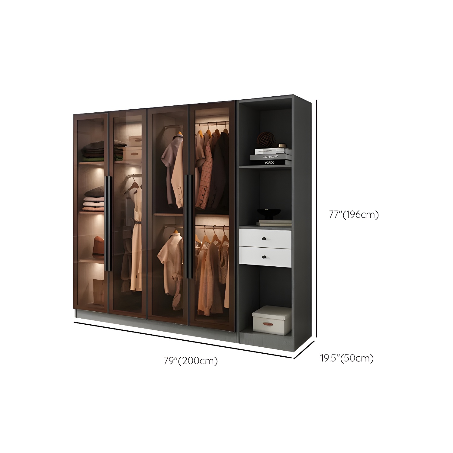Modern Wardrobe Cabinet Glass and Engineered Wood Wardrobe Closet - image 22