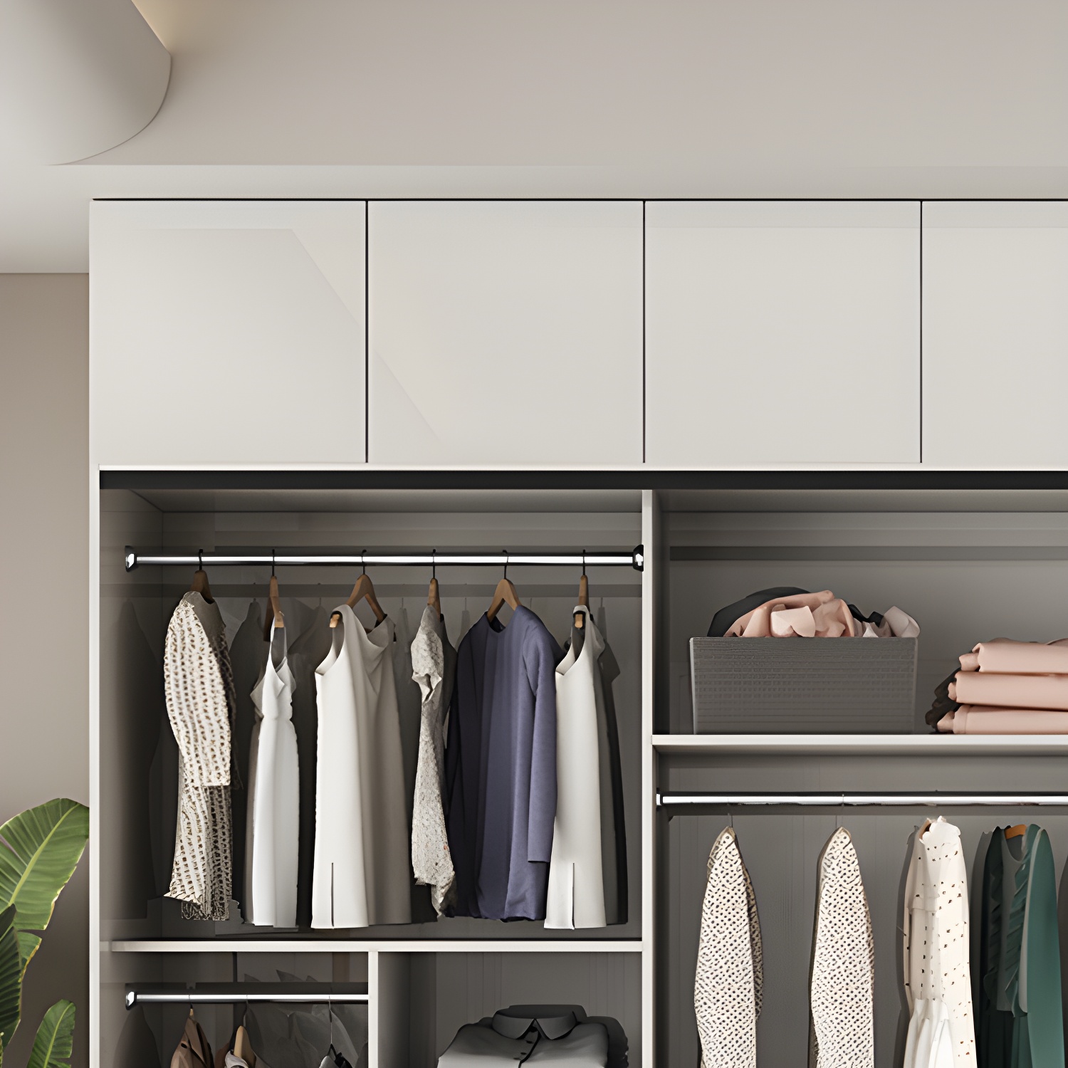 White Colour Wooden Wardrobe Cloth Rod Included Wardrobe Closet with Shelves - image 6