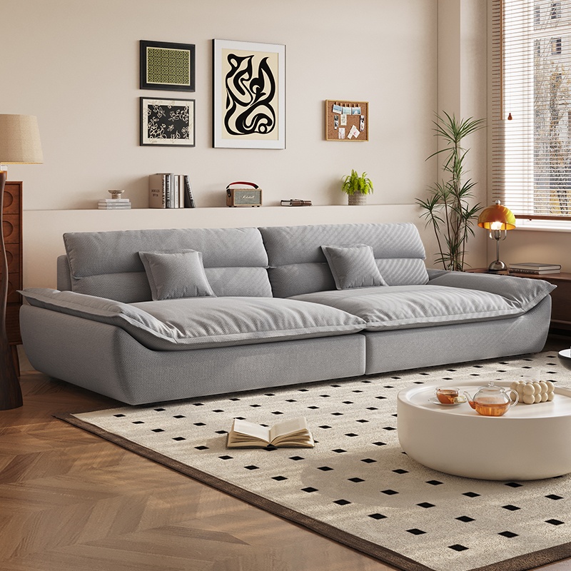 Modish Solid Color Stain Resistant Standard Sofa in Light Gray/Mocha/Off-White, 2-seater with 2 Pillows - image 9