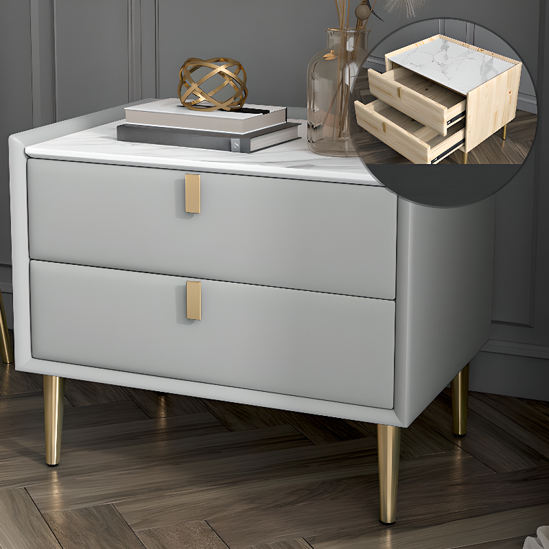 Organic Modern Nightstand With Drawer Organization Featuring 2 Drawers, Stone Countertop, and Leg - image 6