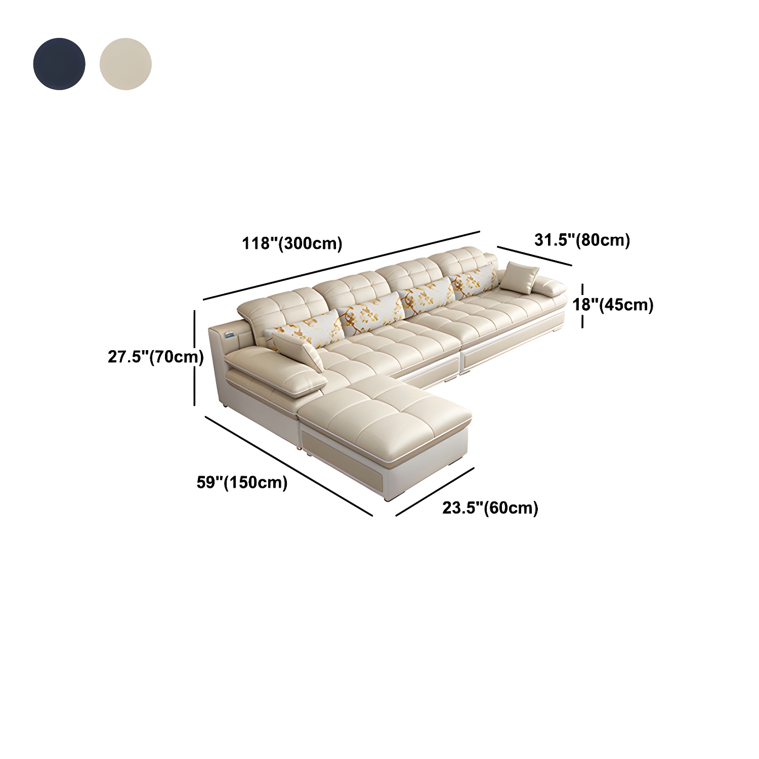 Contemporary Faux Leather Sofa & Chaise Biscuit Back Pillow Top Sofa - image 16