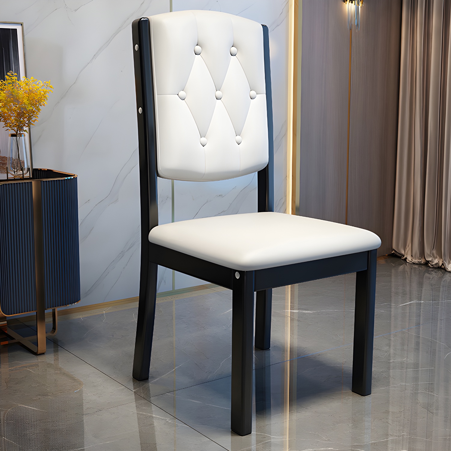 Matte Finish Leather Side Chair with Solid Wood Base for Home - image 12