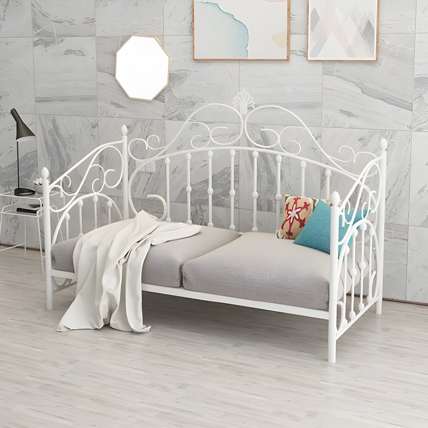 Luxurious Open-Frame Bed 45.28-inch High Metal Child's Bed with Headboard - image 3