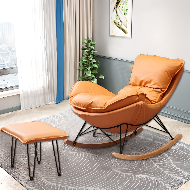 2-piece Stain Resistant Padded Rocking Accent Chair in Apricot Color with Footstool and Lumber Base in a Simple Style - image 11