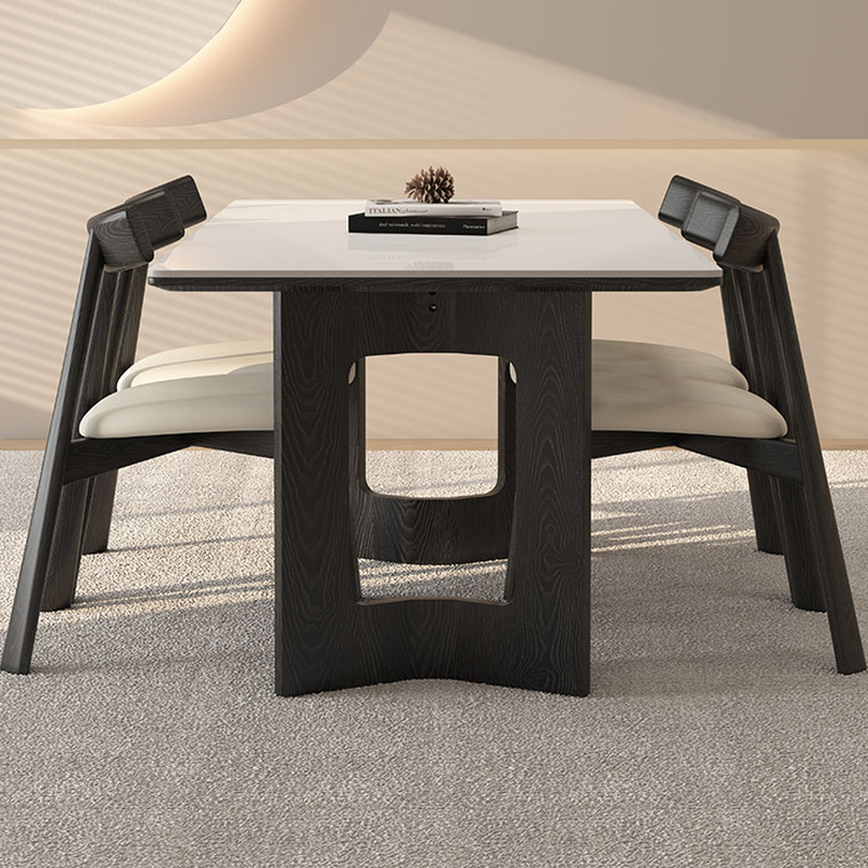 Slate Dining Table Set with Two-sided Pedestal, Padded Chair, and Back for 4 People - 5-piece in White