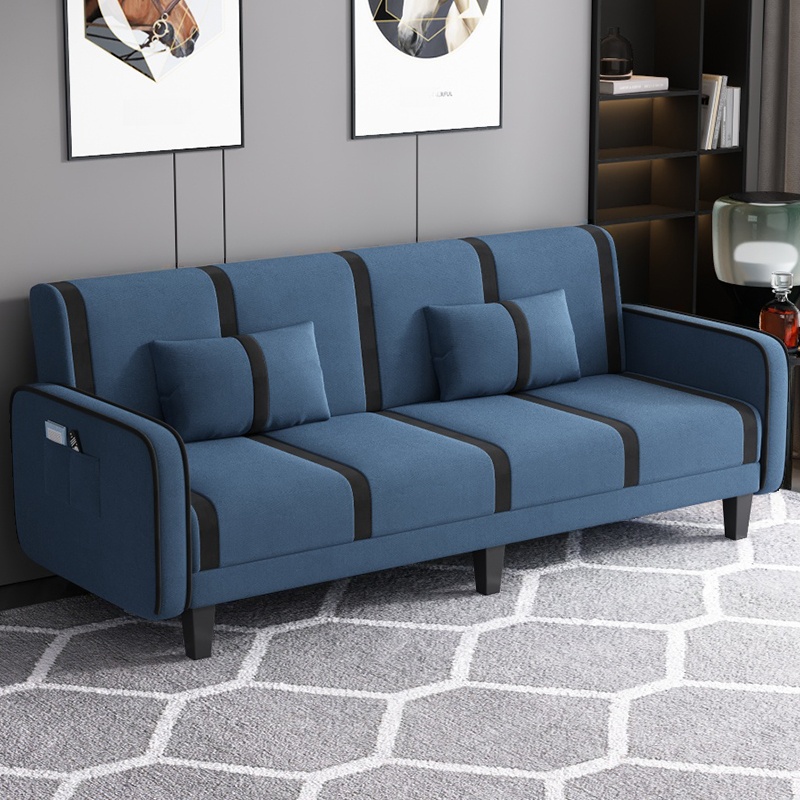 Trendy Solid Color Stain Resistant Standard Sofa/Loveseat in Dark Gray/Cerulean/Light Brown with Arm, Seats 3/2 People, and 2 Pillows