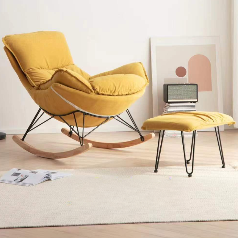 2-piece Stain Resistant Padded Rocking Accent Chair in Apricot Color with Footstool and Lumber Base in a Simple Style - image 5