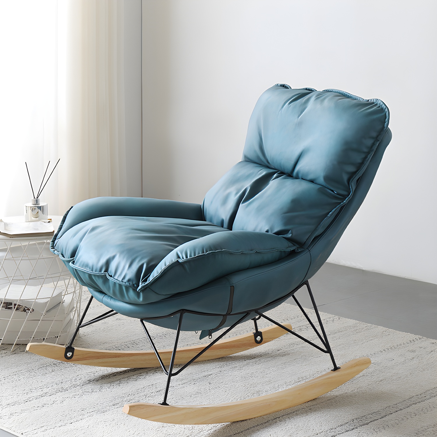 Contemporary Nursery Rocking Chair Indoor Sofa Rocking Chair with Ottoman and Cushion - image 11
