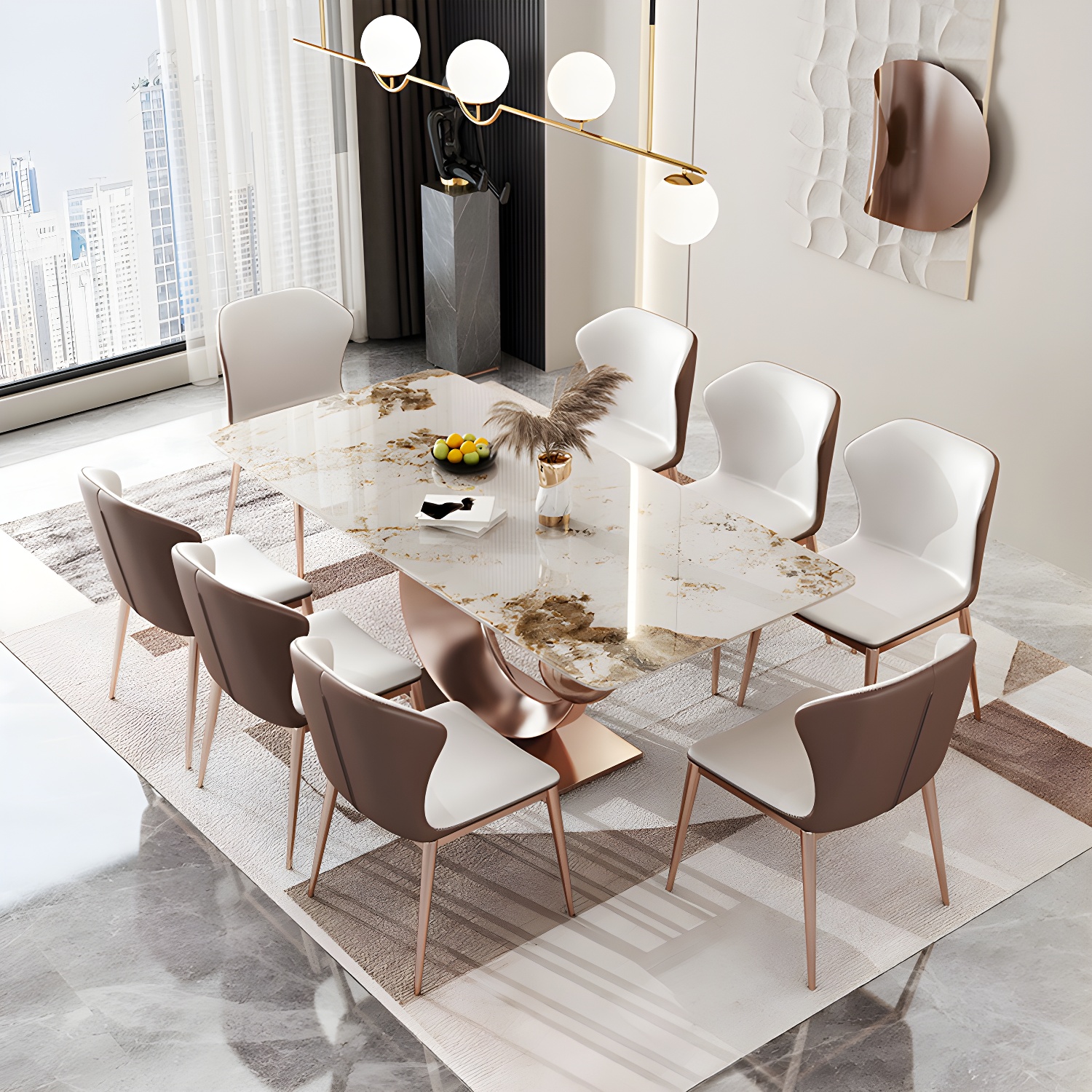 Modern Style Sintered Stone Dining Table Set 1/4/5/7/9 Pieces Dining Set for Home Use