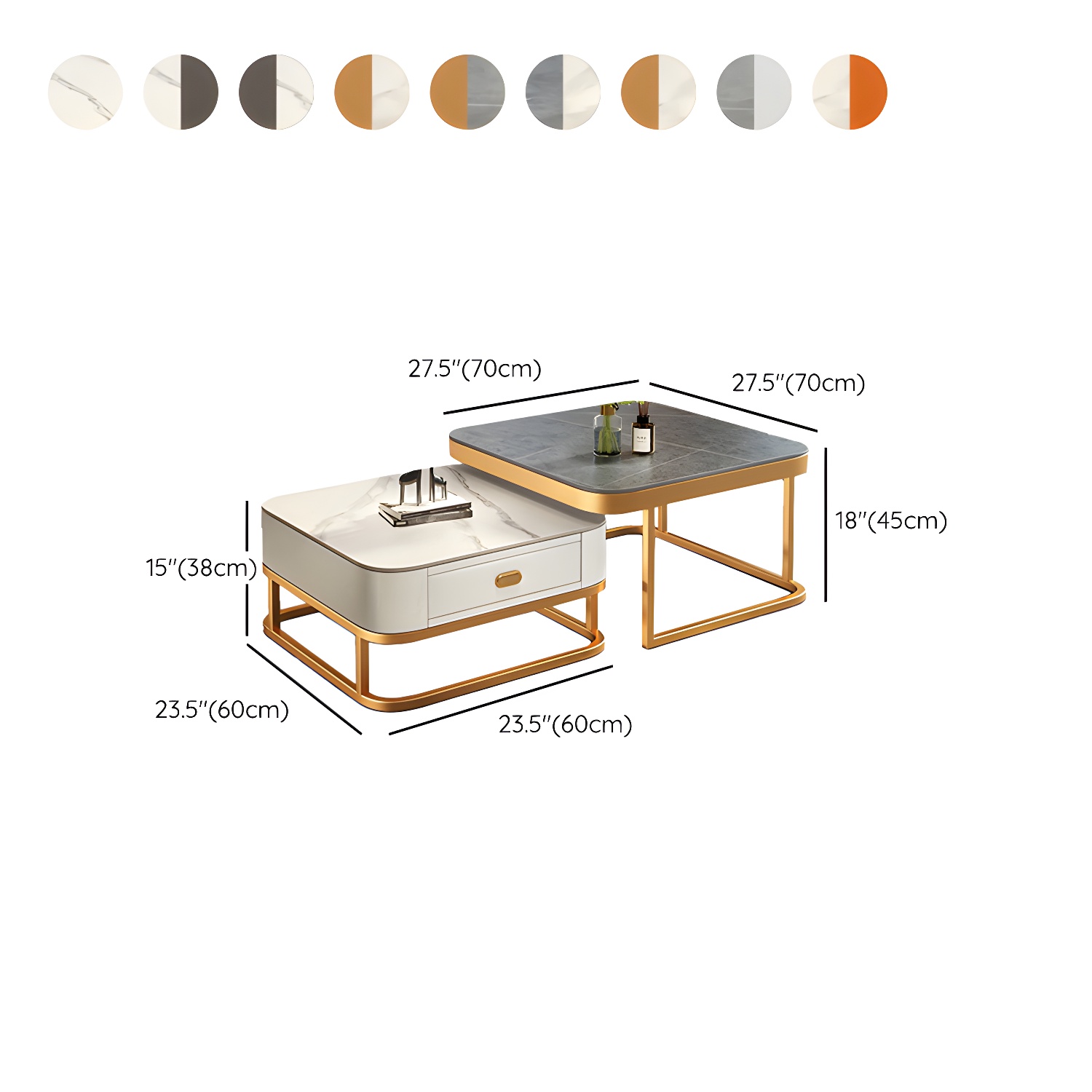Slate Coffee Table Square 2 Nesting Coffee Table Set for Living Room - image 24