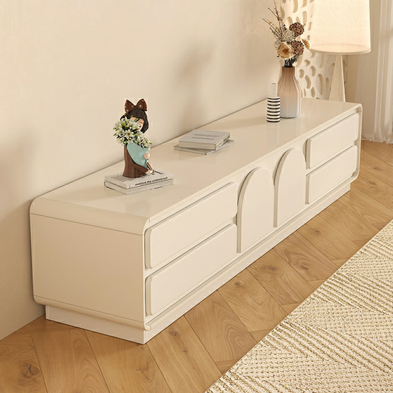 White Modern TV Stand with Low Height, 4 Drawers, 1 Cabinet and Legs - Full Assembly Needed