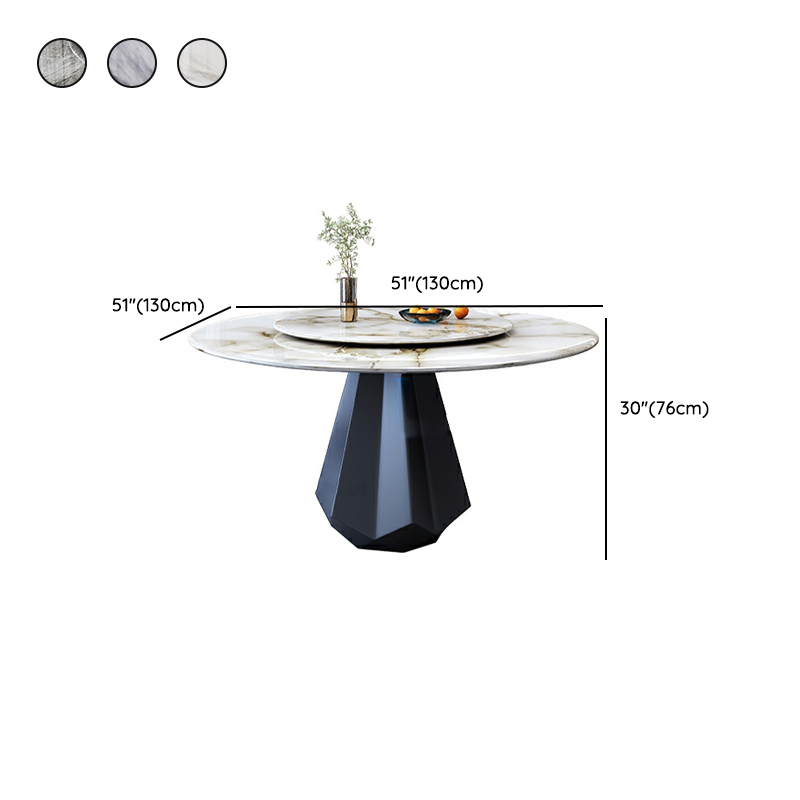 Modern Round Marble Dining Table Set with Black Metal Base in Beige - image 12