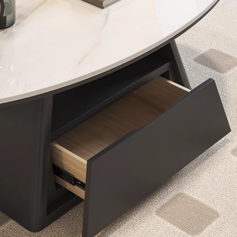 Single Board Game Coffee Table with Slate Top and Base, Elliptical Shape, 1 Drawer, and 1 Shelf - image 8