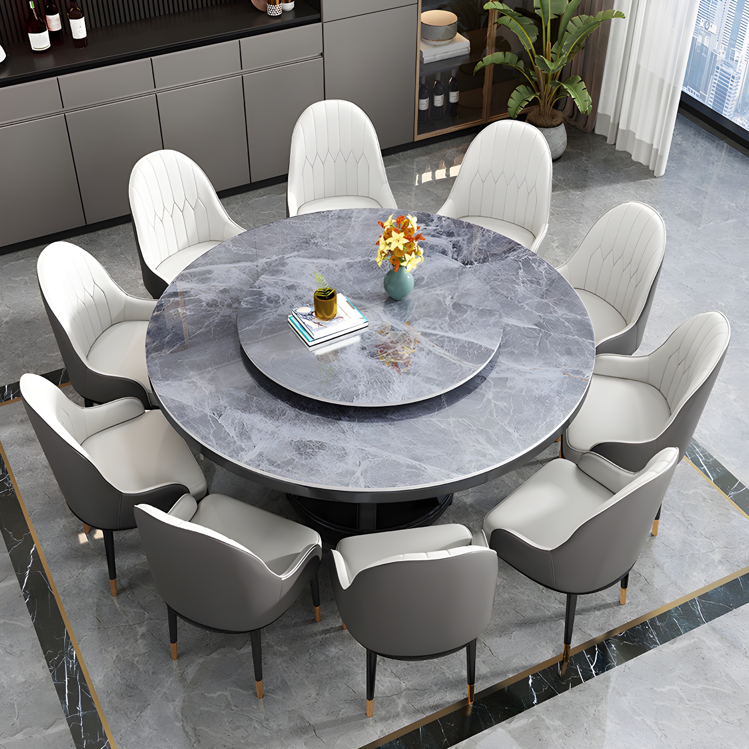 Round Stone Turntable Table Minimalist Furniture with Pedestal Base - image 3