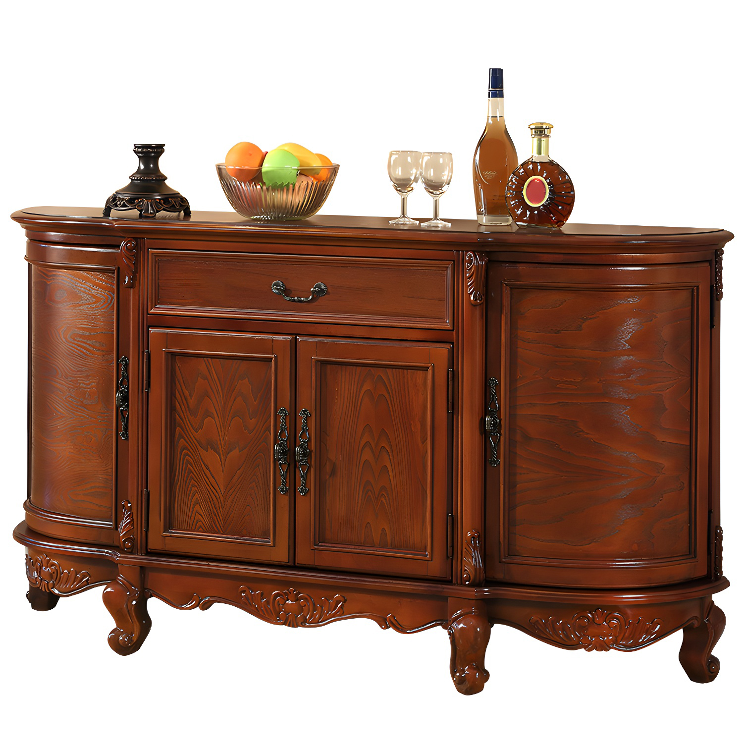 Traditional Style Wood Sideboard Credenza with 4 Cabinets and Drawers and 3 Interior Shelves - image 7