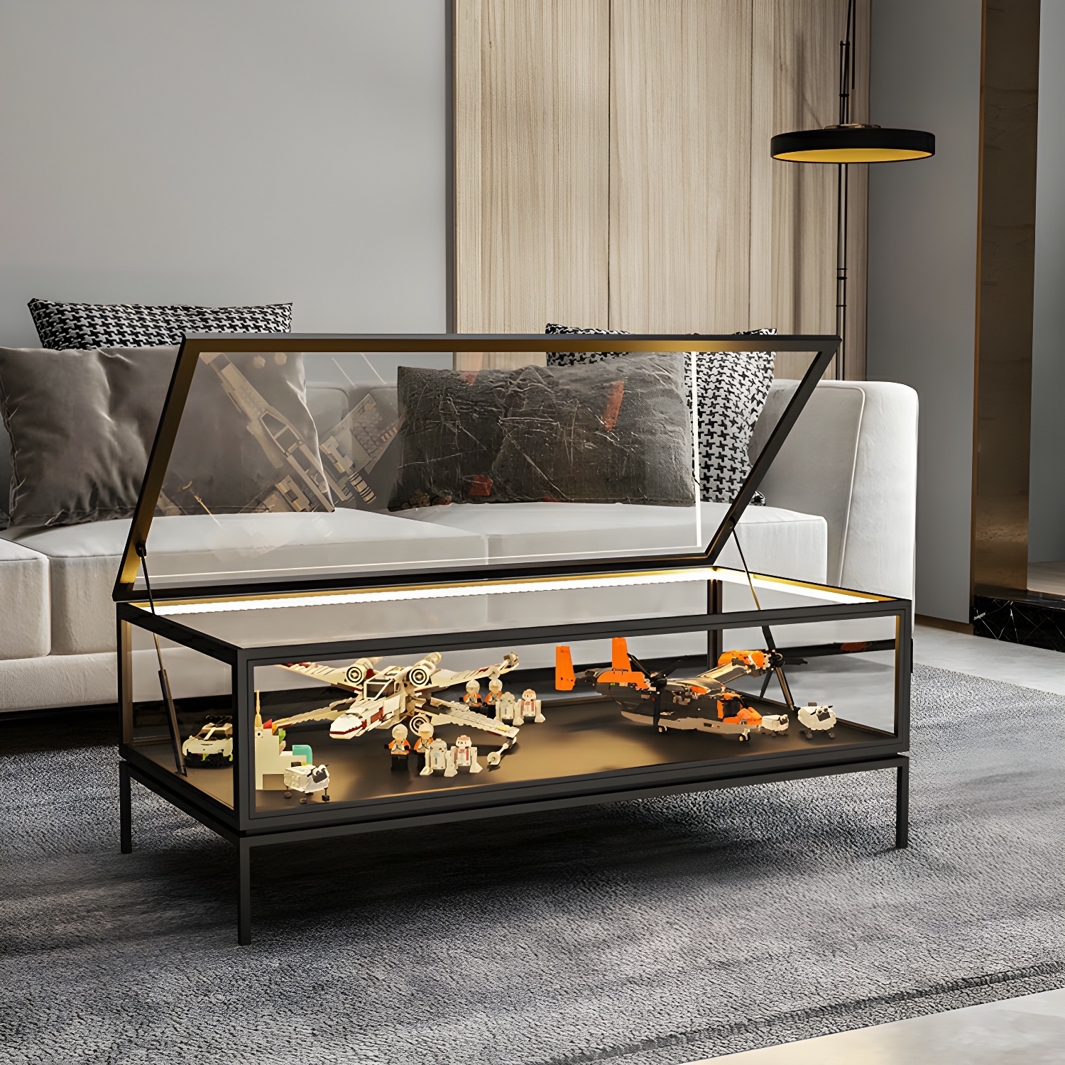 Rectangle Glass Top Coffee Cocktail Table Tranparent Contemporary with Metal Base - image 5