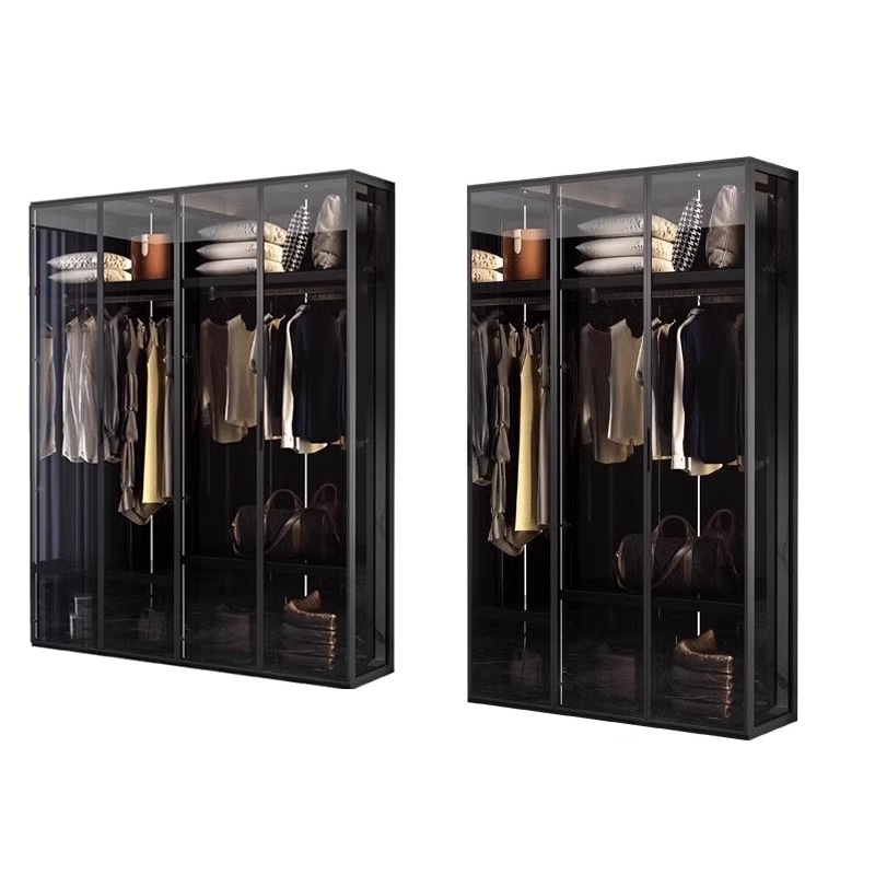 Art Deco Vitreous Wardrobe Armoire with Soft Close Door, Interior Shelves, Clothing Rod, and Hinged Mechanism