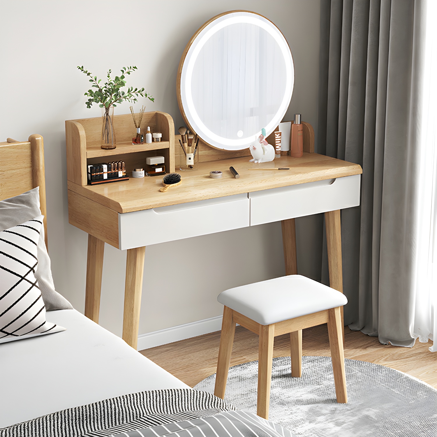 Light Wood/Bleached Wood/Gray Wood Sleeping Room 2 Drawers Lighting System with Tabletop Storage - image 6