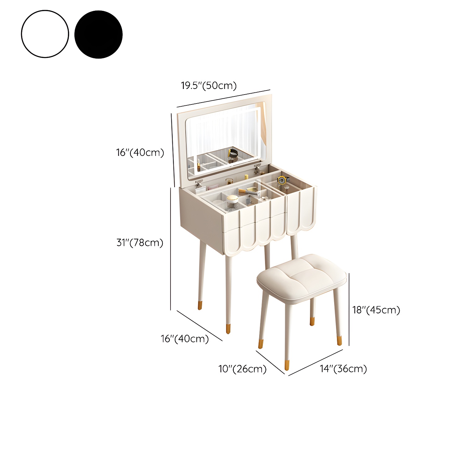 Elegant Vanity Set with Oak Top & Mirror & 2 Drawers & Comfortable Seat - image 12
