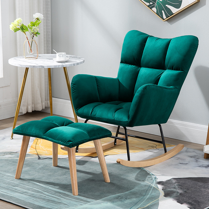 Modish Upholstered Cushioned Rocking Accent Chair 2 Piece Set with Footstool & Recessed Arm, Scratch-tolerant - image 25