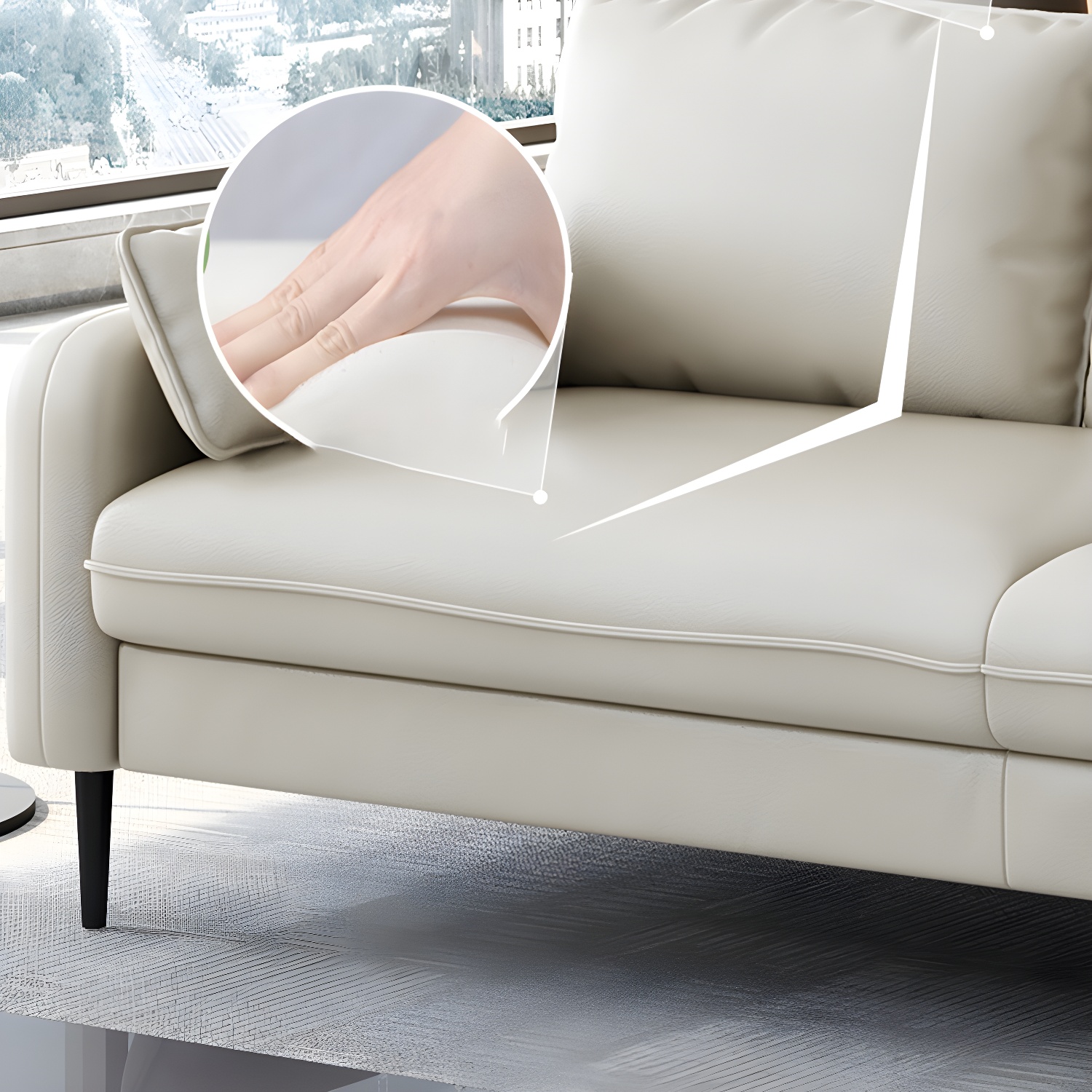 3-Seater Faux Leather Sofa Mid Century Loose Back Square Arm Settee - image 16