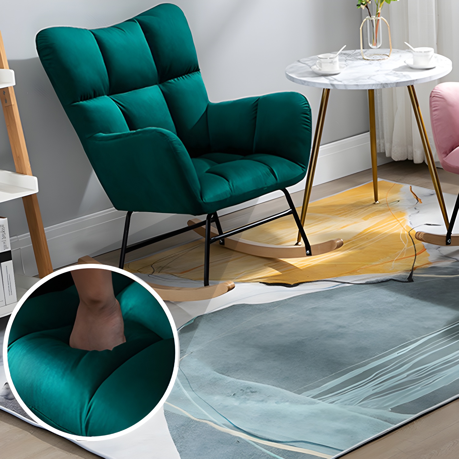 Modern Upholstered Rocking Chair Wingback Rocker Chair for Living Room - image 20