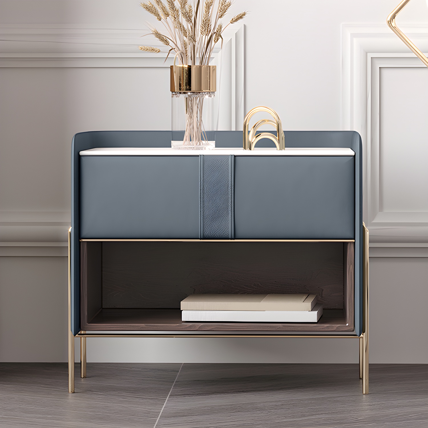 1-Drawer 1-Shelf Accent Table Nightstand 20.47" Tall Stone Nightstand