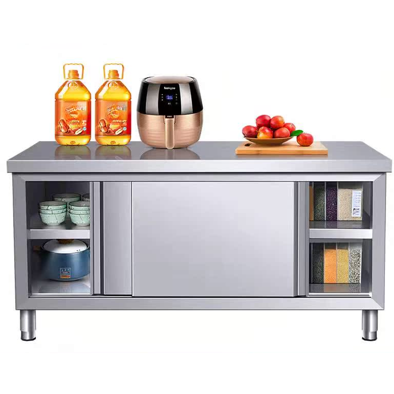 Silver Scullery Sink Cabinet with Reflecting Stainless Alloy Countertop, Self-supporting and Culinary Equipment Storage - image 4