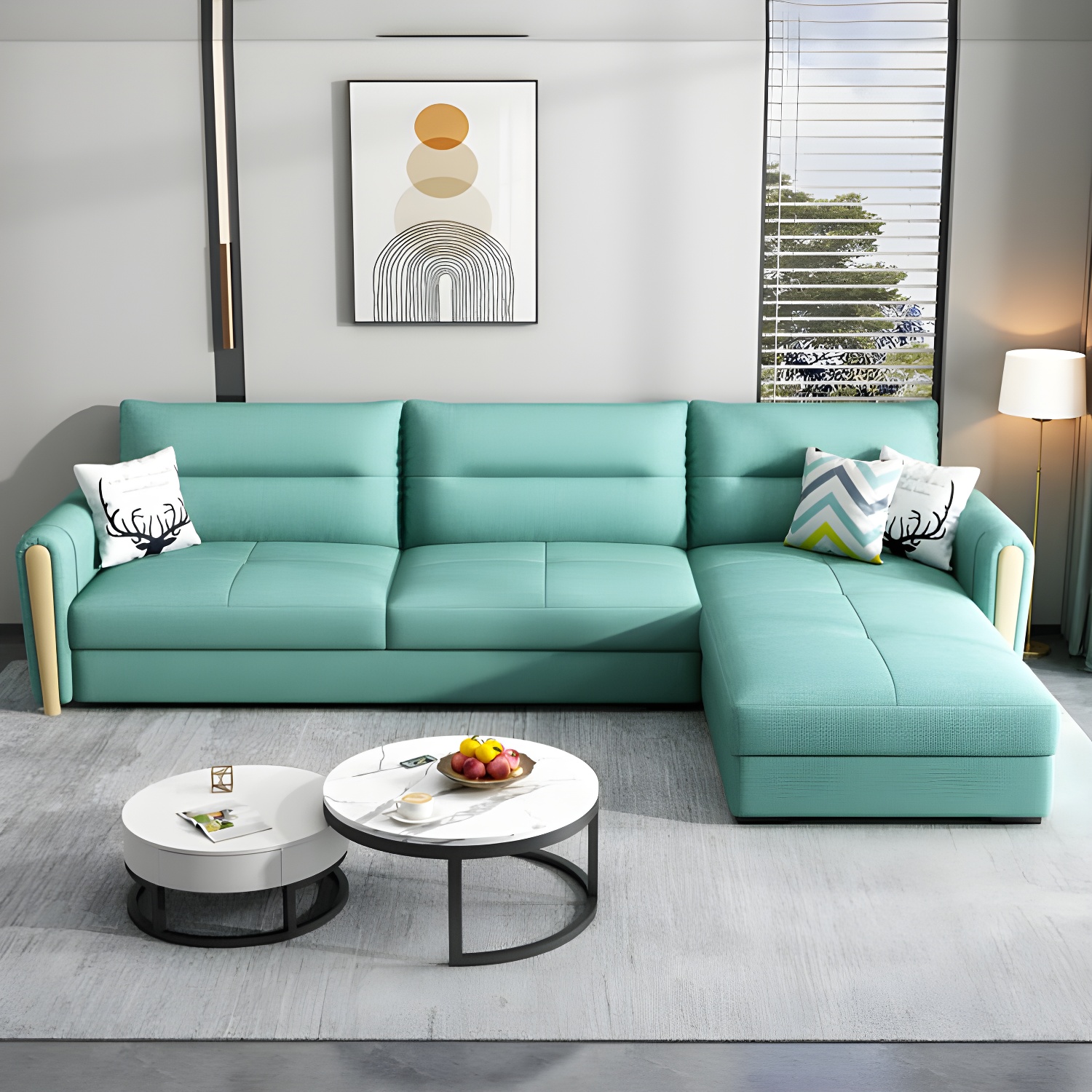 Grey Green Sectional Sofa with Under Seat Storage for Home and Room
