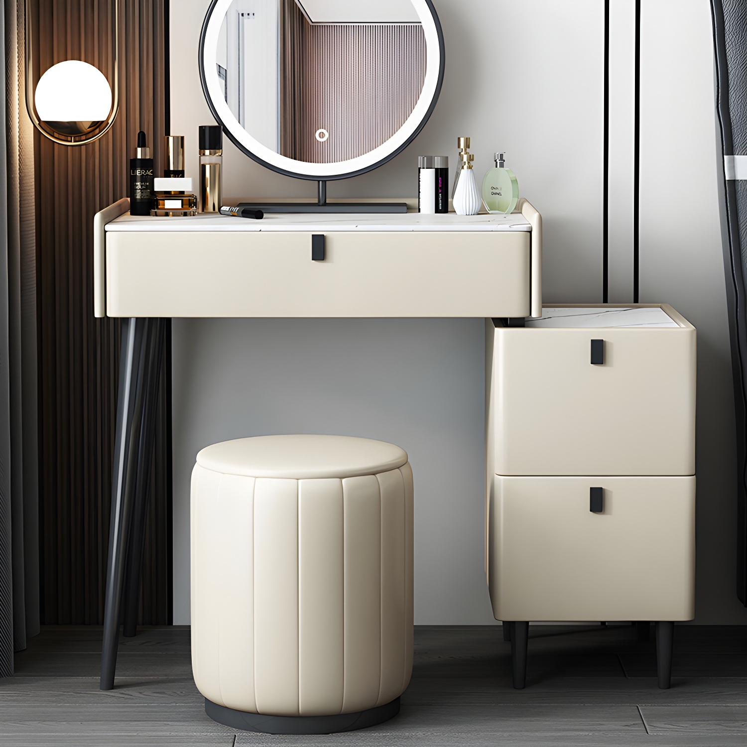 1/3 Drawers Vanity Set with Stool Modern Stone Top Dressing Table - image 6