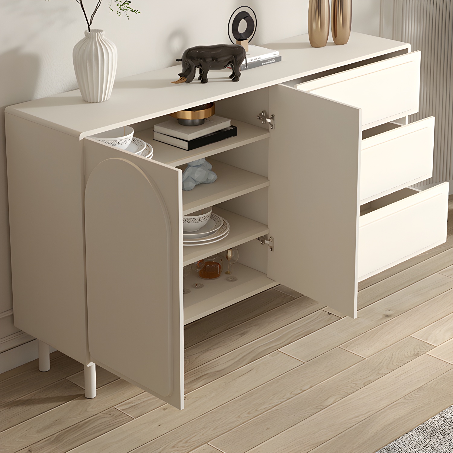 37.4"Tall White Wooden Cabinet , 3- Drawer Rectangle Accent Cabinet - image 2