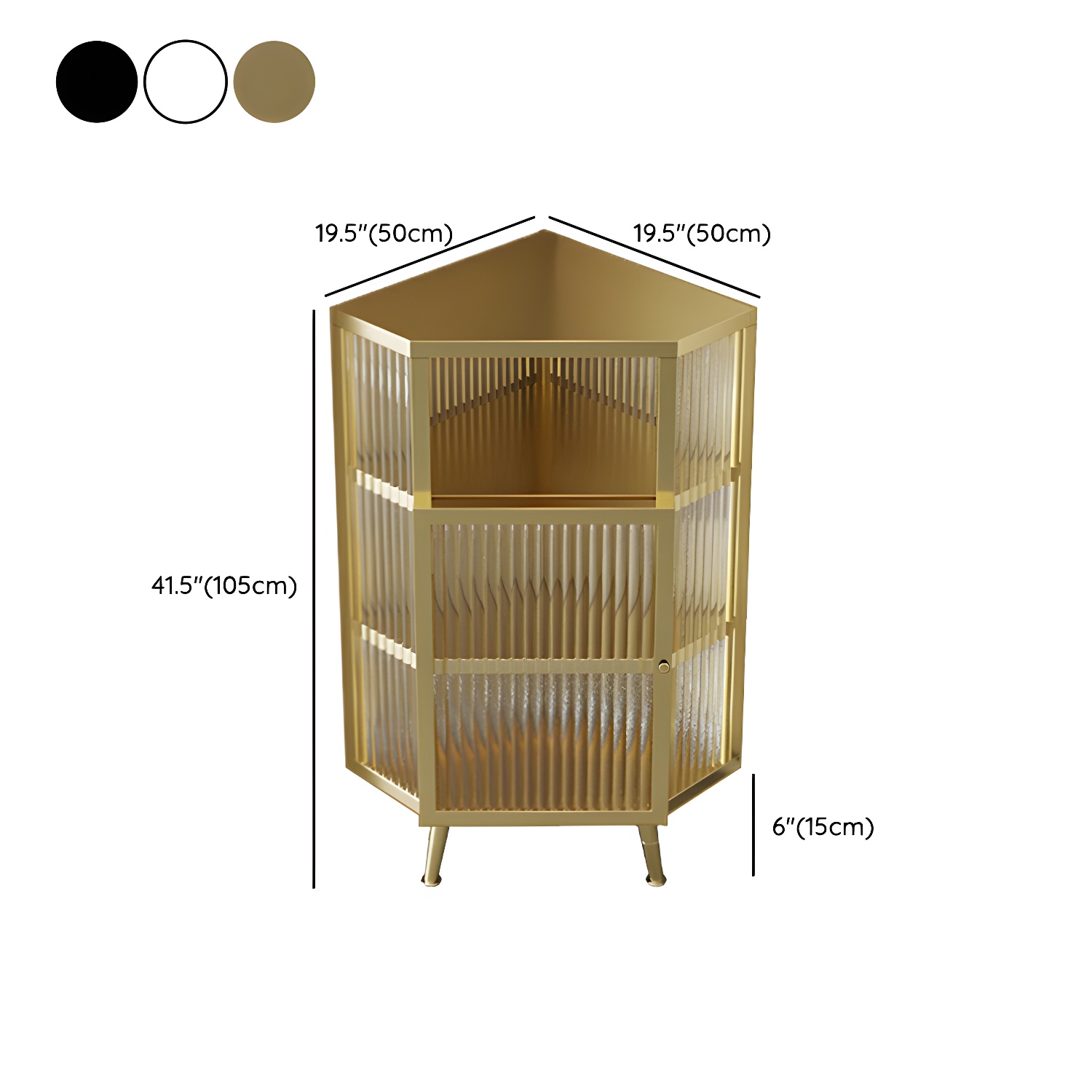 Gold Corner Accent Cabinet with Glass Doors and Metal Shelving - image 16