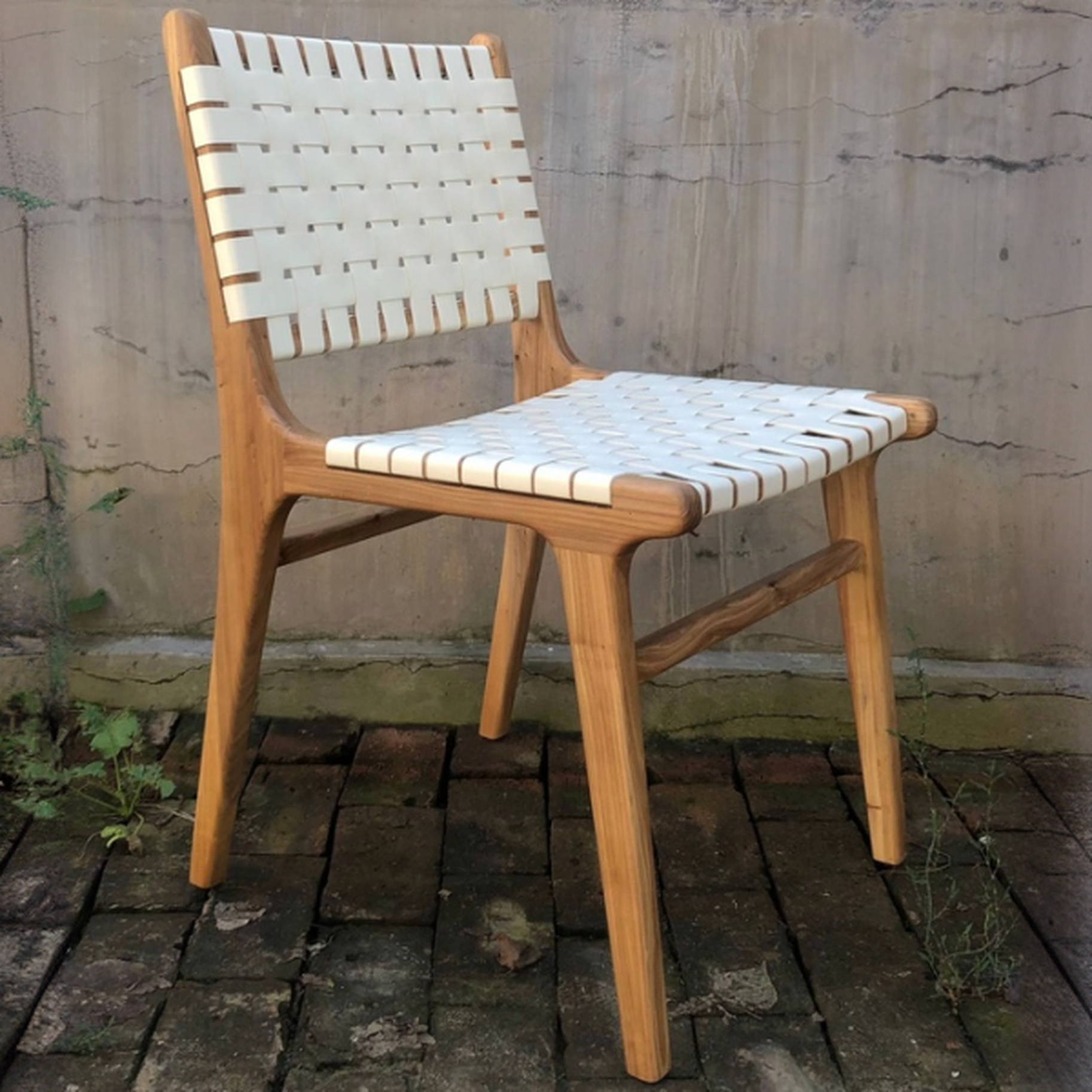 Modish Stable Genuine Leather/Rope/Faux Leather Woven Side Chair with Wood Framed Open Back and Natural Finish/Brown Base - image 6
