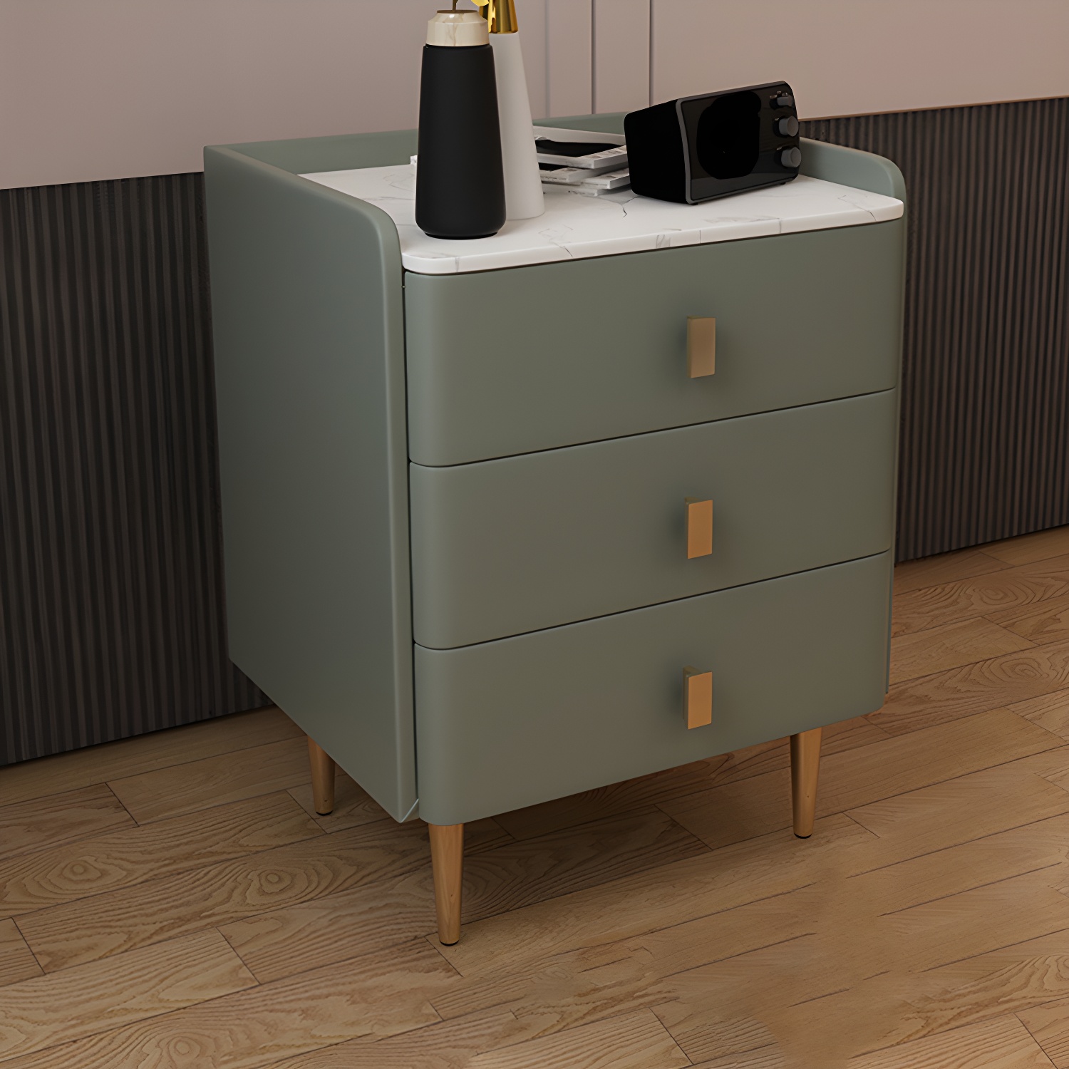 Glam Drawers Included Accent Table Nightstand 22.5" Tall with Legs - image 6