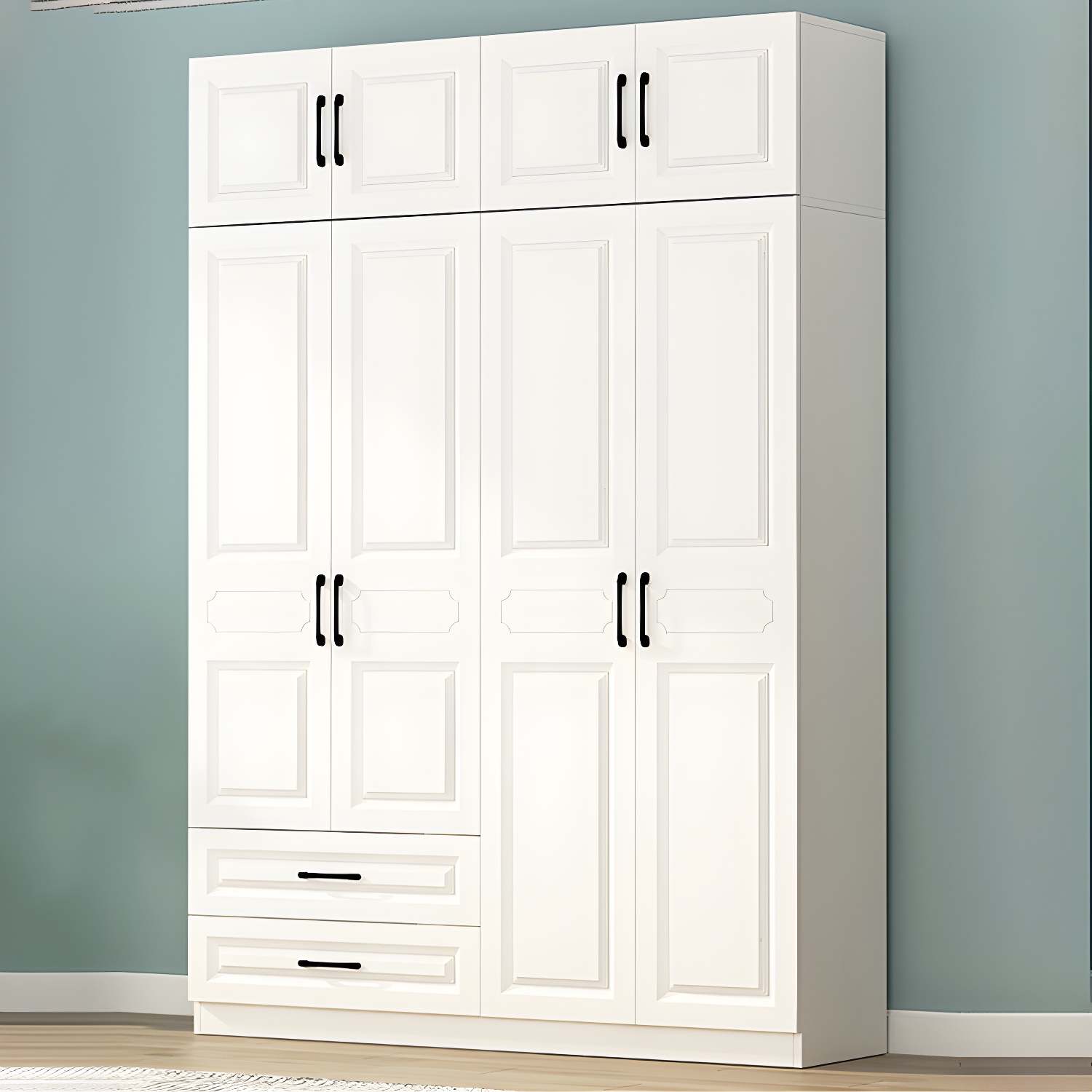White Modern Wood Wardrobe Armoire with Clothing Rod and Shelves