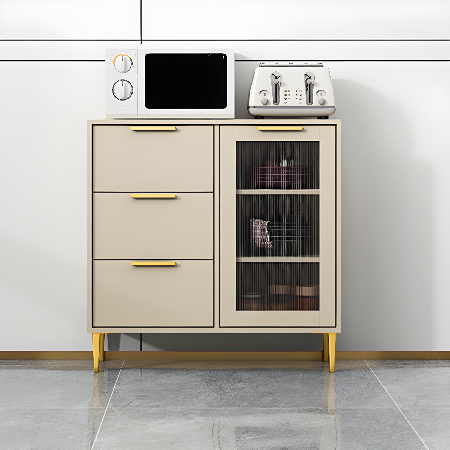 Glam Engineered Wood Sideboard Glass Doors Sideboard with Gold Legs - image 2