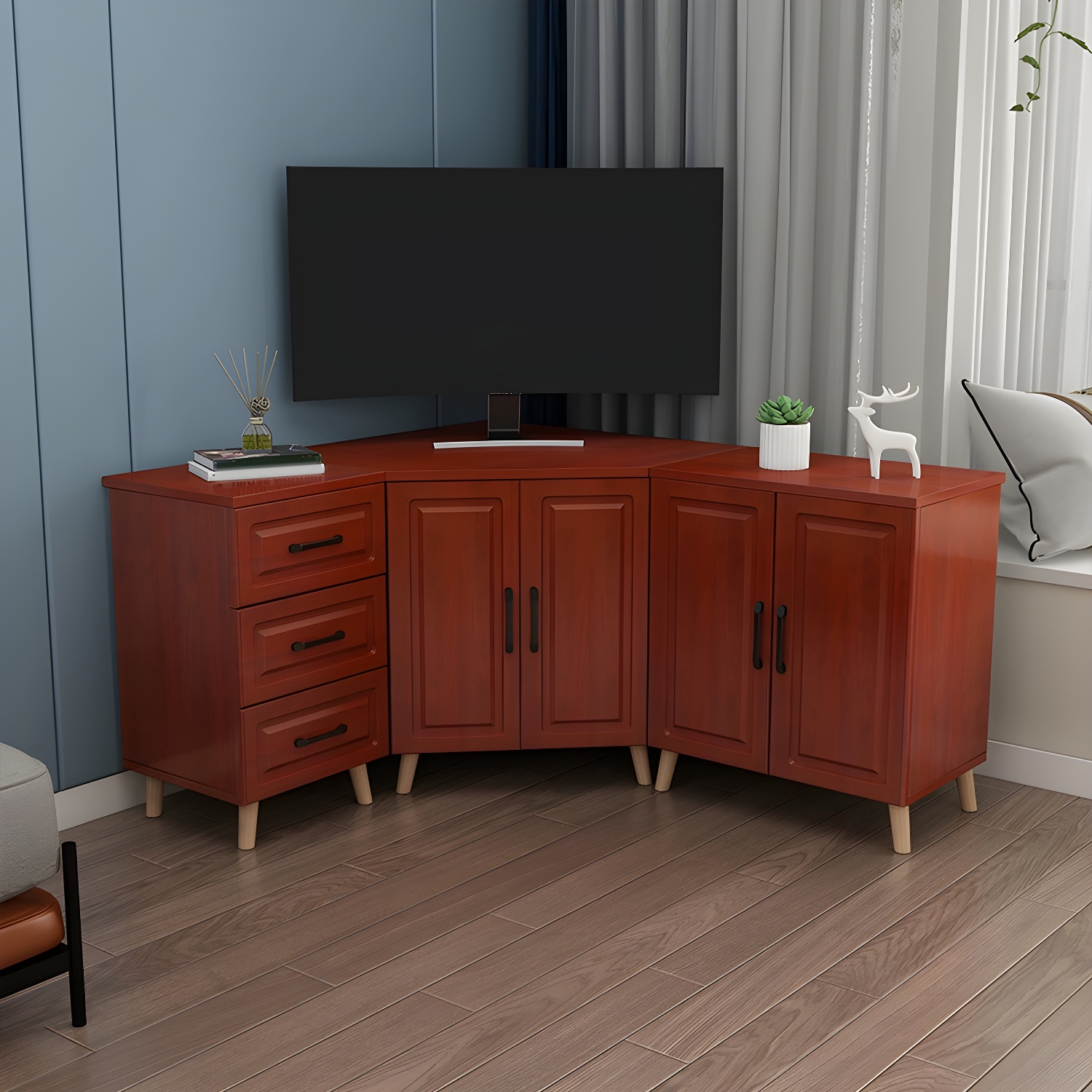 Bar Pulls Contemporary Manufactured Wood with Shelves Corner Accent Cabinet - image 4