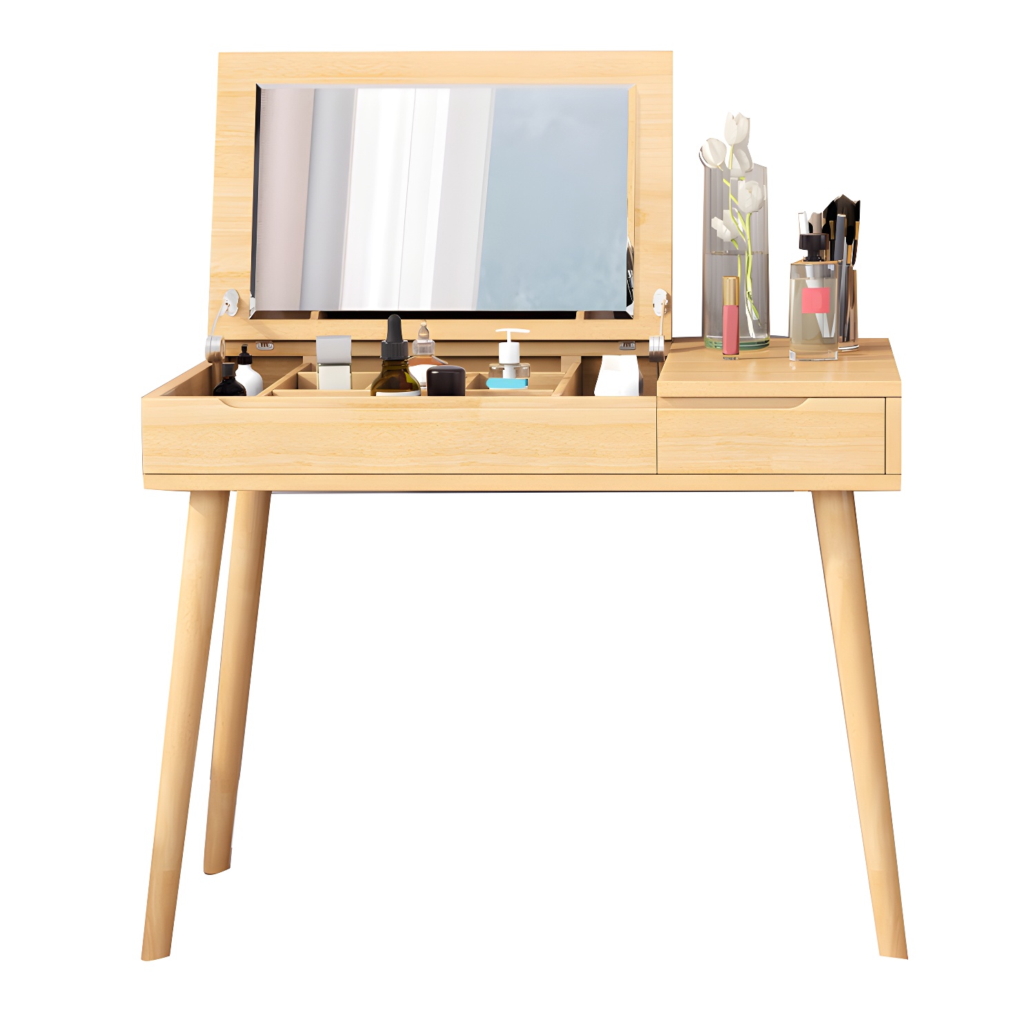 Solid Wood 1/4-Drawer Vanity Makeup Table with Mirror and Stool - 17.72" D - image 14