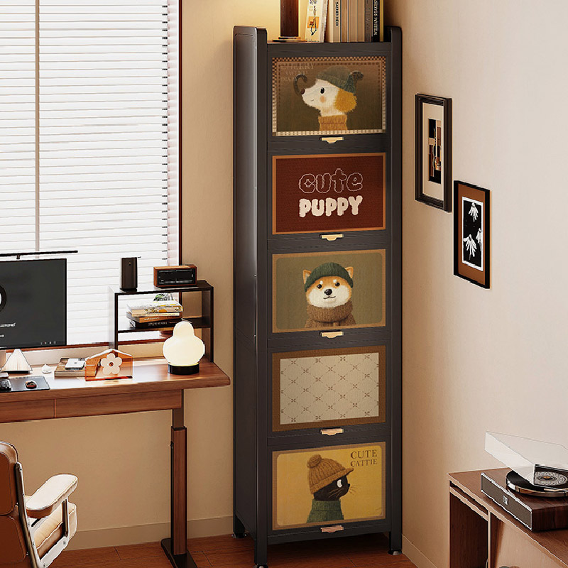 Damp-proof Scratch-immune Steel Accent Cabinet with Glazed Door and Grip Bars in Midnight Black/Chalk, Stain Resistant