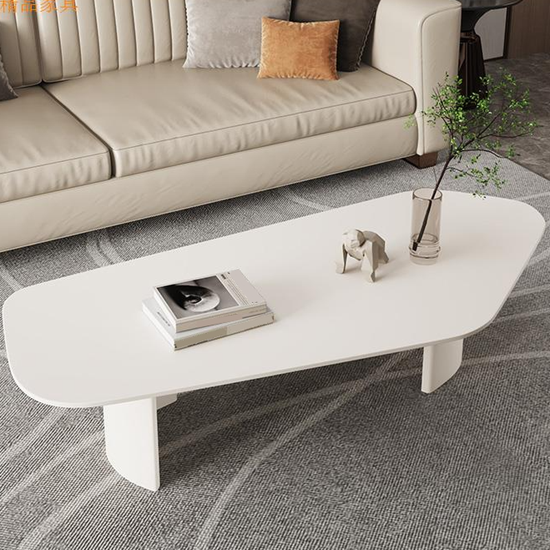 Modern Farmhouse Stone White Irregular Single Coffee Table with Twin Pedestal Base